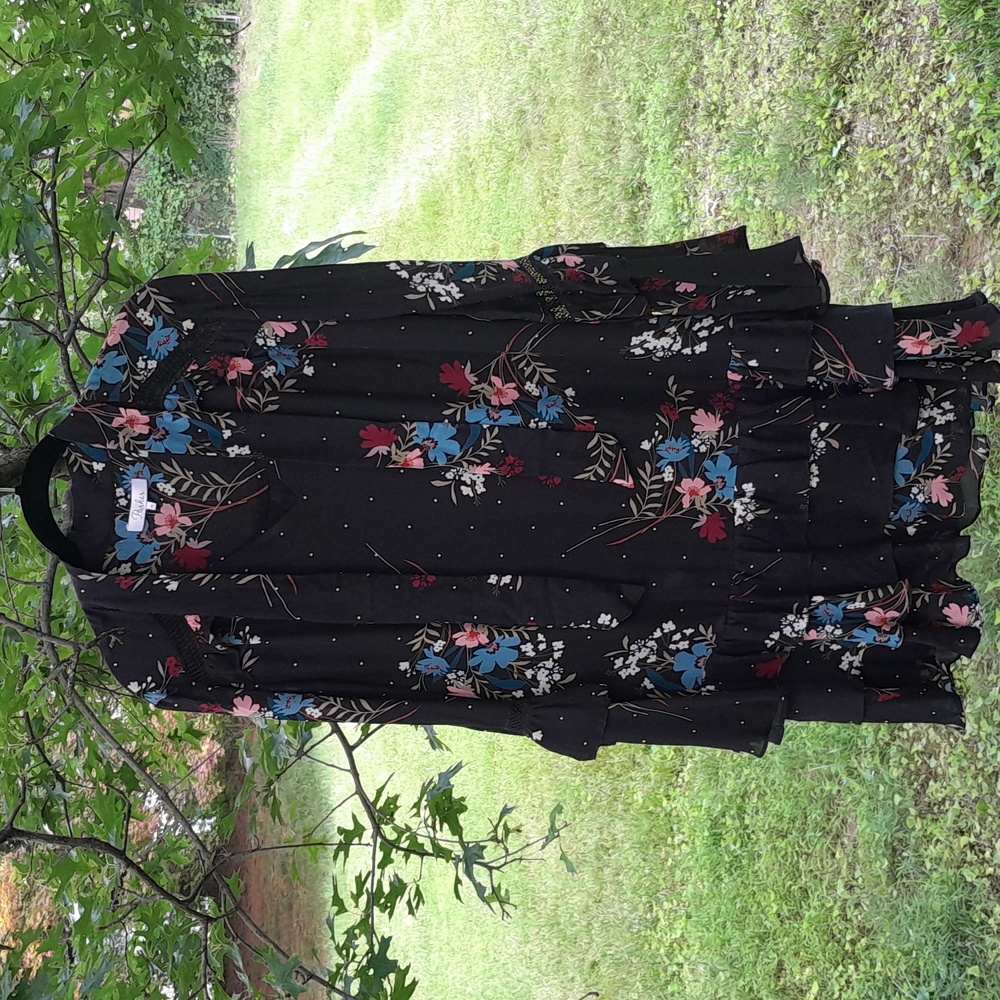PARKER Silk Floral Ruffle Dress V-neck